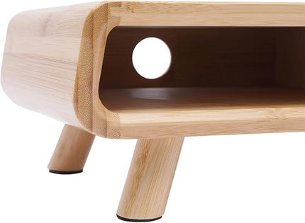 2-Tier Bamboo Monitor Stand Riser with Drawer, 24''L x 8''W x 4.5''H, Computer Monitor Riser Shelf for Desk for Laptop, Printer & Speaker, No Assembly Required, 110lbs Load Capacity