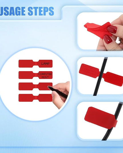 50 Pieces Cord Labels Self-Adhesive Nylon Cable Labels Tags Waterproof Wire Cable Tags or Electronics Office Computers Management and Identification (Red)