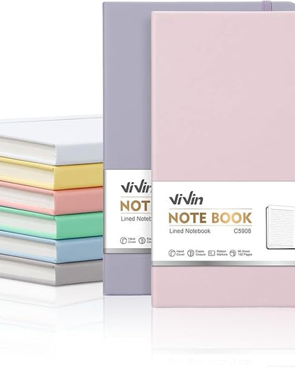 ViVin Lined Journal Notebooks for Work,192 Pages,Medium 5.5 x 8.3 inch,College Ruled,A5 Hardcover Journaling Notebooks for Writing,8 Pack Bulk,Light Colored Series
