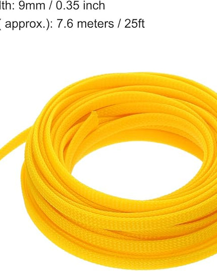 uxcell PET Expandable Sleeving 25ft 1/4" Yellow Cable Management Sleeve Cord Organizer for Wrap Protect Cable