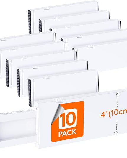 Lifewit 10 Pack Drawer Dividers 4" High,11-17" Adjustable Dresser Drawer Organizers for Clothes, Expandable Dresser Separators in Bedroom/Bathroom/Kitchen/Vanity/Office Organization and Storage, White