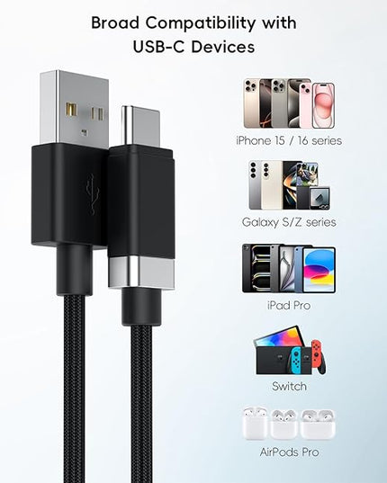 Magtame StayCable 2Pack USB A to USB C Cable with Magnetic Holder 3.3FT, Anti-Drop 3A Fast Charging and Data Sync Type C Cable, Braid Charger Cord for iPhone 17 16, Bedside, Desk, Car Cord Management
