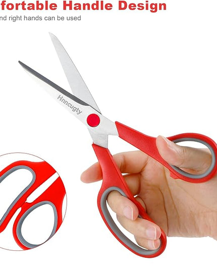 Scissors, Hnncugty 8" Scissors All Purpose Bulk Set of 6-Pack, Sharp Shears for Office Home Craft Sewing Fabric, High/Middle School Supplies Student Teacher Supplies, Comfort Grip Right/Left Handed