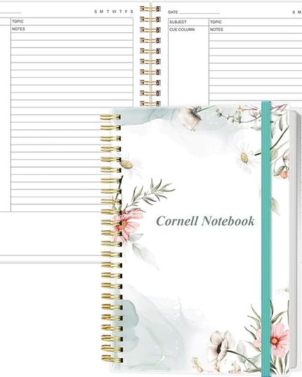 Yaridar A5 Cornell Notes Notebook - College Spiral Cornell Notebooks for Note Taking, Subject College Ruled Steno Pads for Office/School/Home, 5.8" x 8.5", Pink Flower