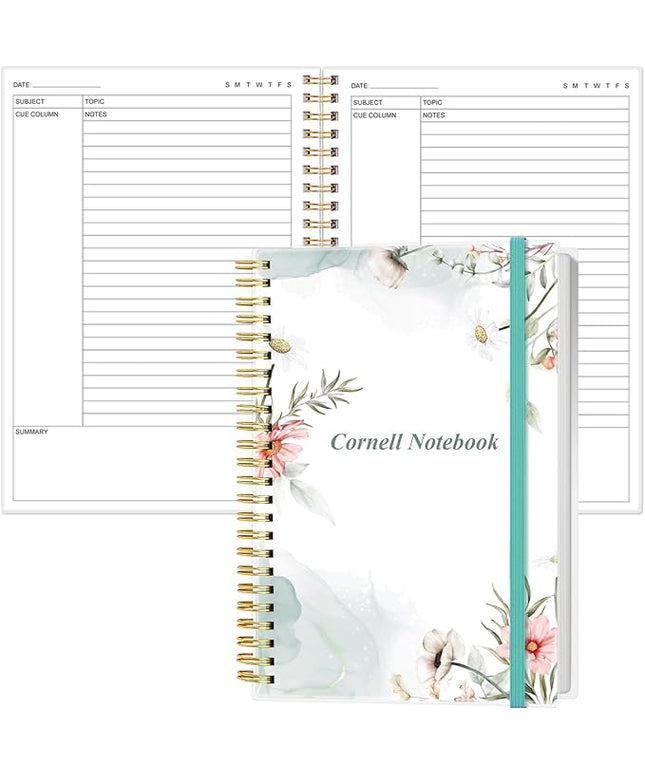 Yaridar A5 Cornell Notes Notebook - College Spiral Cornell Notebooks for Note Taking, Subject College Ruled Steno Pads for Office/School/Home, 5.8" x 8.5", Pink Flower