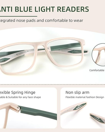 BLOEXCLU 4 Pack Progressive Multifocus Reading Glasses for Men Women TR90 Sports Style Anti-Blue Light Computer Readers