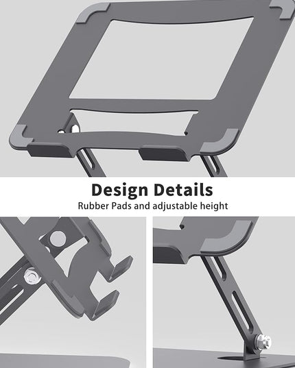SOUNDANCE Laptop Stand for Desk with Stable Heavy Base, Adjustable Height Multi-Angle, Ergonomic Metal Riser Holder, Foldable Mount Elevator, Compatible with 10 to 15.6 Inches PC Computer, Grey