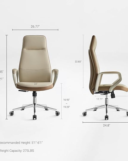 EUREKA ERGONOMIC Clara Executive Office Chair, Faux Leather Computer Task Chair, High Back Swivel Desk Chair with Lumbar Support and 3-Position Recline Lock, Beige-Brown