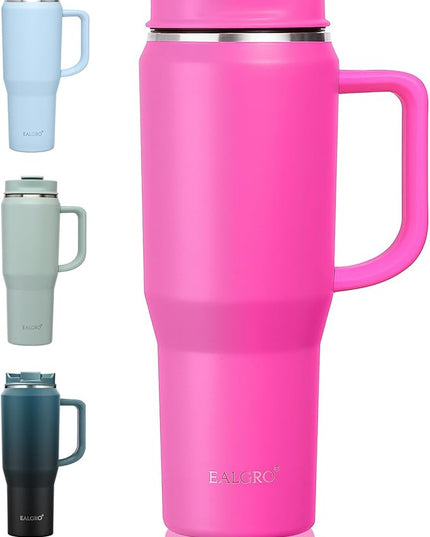 40 oz Tumbler with Handle, Insulated Tumblers with Lid and Straw, Large Metal Sports Water Bottle Jug, Thermal Stainless Steel Travel Coffee Mug Cup, Raspberry