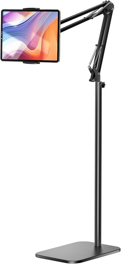 Tablet Floor Stand, 360-degree Rotatable Metal Tablet Stand Holder, Adjustable Kindle Holder, Universal Phone Stand for iPad/iPhoneX/iPad Pro or Other 4.7~12.9 Inch-Screen Devices (Black)