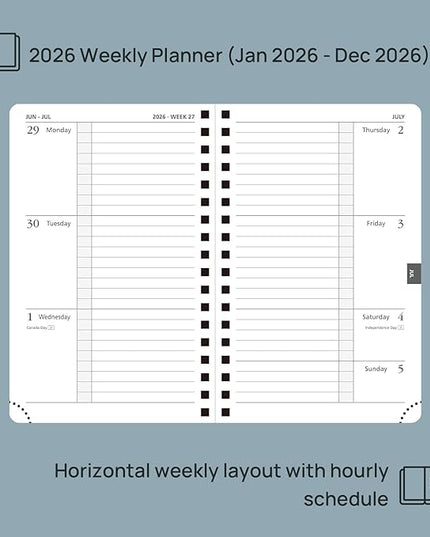 POPRUN 2026 Pocket Planner, (Small Size-4'' x 6.25'') - Daily Weekly and Monthly Calendar Agenda 2026 Appointment Book with Monthly Tabs, Spiral Soft Cover, Inner Pocket, 100 GSM - Pacific Green