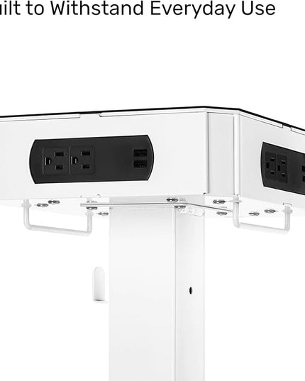 PowerPro Rolling Charging Station Tower | Portable Charger with 8 USB Ports & 8 AC Outlets | Multi-Device Charging for Schools, Offices & Events | Mobile Design, No Assembly Required (White)