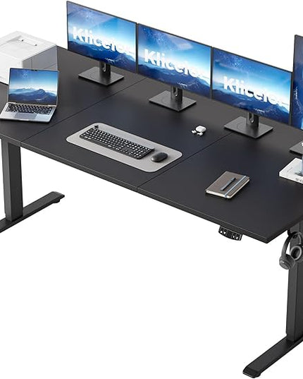 Klicelor 71 Inch Large Electric Standing Desk, Height Adjustable Office Desk, Sit Stand Up Computer Gaming Desk with Memory Preset, Three-Piece Desktop, Black