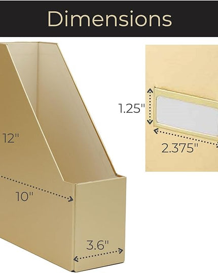 BLU MONACO Gold Magazine File Holder Set of 4 – Stylish Desk Organizer for Home & Office - Elegant Supplies, Bookends & Durable File Holders for a Gold Office Decor