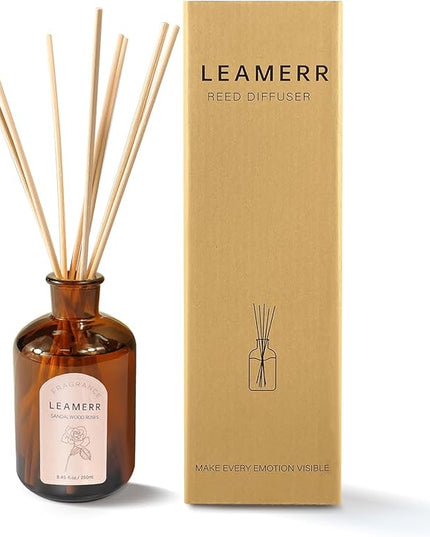 LEAMERR Premium Reed Diffuser Set - 8.8 oz (250 ml) Bedroom Bathroom Living Room Home Fragrance Products Sandalwood Roses Scent 1 Pack