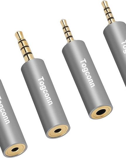 2.5mm to 3.5mm TRRS Adapter 4 Pack,2.5mm Male to 3.5mm Female/3.5 mm Male to 2.5 mm Female Audio Jack Converter Connector Stereo/Mono Auxiliary Plug for phones, Headphone, Tablets Support Mic Function