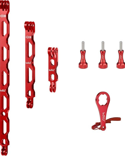 HSU (7 Pcs) All Aluminum Alloy Extension Arm Kit Metal Pole Mount Helmet Stick Extension Arm Mount for GoPro Hero 13/12/11/10/9/8/7/6/5 Black, DJI Osmo Action and More (11.8”/6.5”/3.3”) (Red)