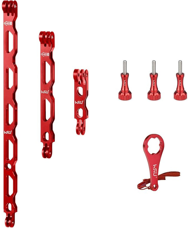 HSU (7 Pcs) All Aluminum Alloy Extension Arm Kit Metal Pole Mount Helmet Stick Extension Arm Mount for GoPro Hero 13/12/11/10/9/8/7/6/5 Black, DJI Osmo Action and More (11.8”/6.5”/3.3”) (Red)