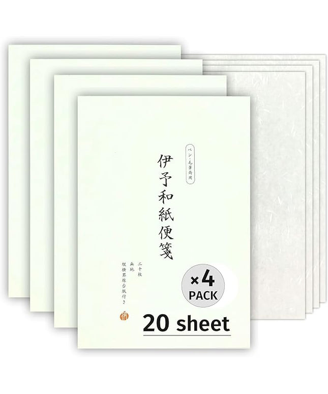 Japanese Iyo Washi Stationery Paper 80 Sheets (4x20 Sheets) Made in Japan, Notepad, Letter Paper, Greeting Card (9.7 x 6.9 inch), Compatible with Inkjet Printers
