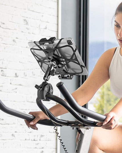 Metal iPad Tablet Mount Holder for Boat Helm, Wheelchair Pole, Bike, Motorcycle, Stroller, Fitness bike, Road Mountain Bicycle, Scooter Handlebar Clamp for 4.7-13" iPad Pro, Air, Mini, iPhone, Galaxy