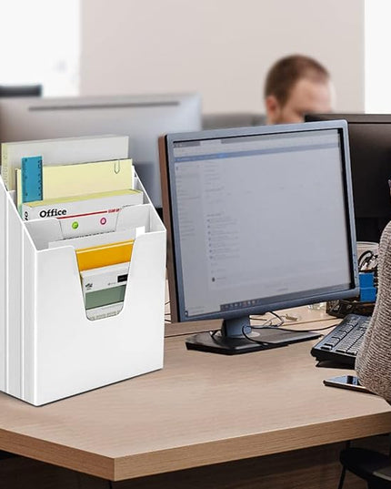 Acrimet Vertical Triple File Folder Holder Organizer, File Sorter (Plastic) (White Color)