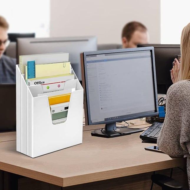 Acrimet Vertical Triple File Folder Holder Organizer, File Sorter (Plastic) (White Color)