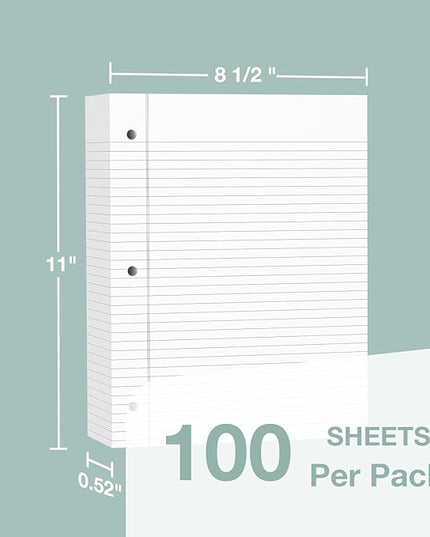 POPRUN Loose Leaf Paper, 8.5" x11" College Ruled, 100GSM / AA Grade Bulk Lined Filler Sheets, 3 Hole Punched for Binder Notebook, Office School Supplies, 3 Pack (300 Sheets)