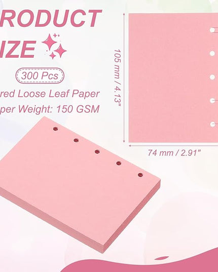 PATIKIL Colored Loose Leaf Paper, 4.1" x 3"(A8) 300 Sheets 5 Holes Punched 150GSM Blank Binder Refill Paper Supplies for Office Note Taking Teacher Planner Journal Notebook, Light Pink