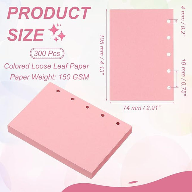 PATIKIL Colored Loose Leaf Paper, 4.1" x 3"(A8) 300 Sheets 5 Holes Punched 150GSM Blank Binder Refill Paper Supplies for Office Note Taking Teacher Planner Journal Notebook, Light Pink