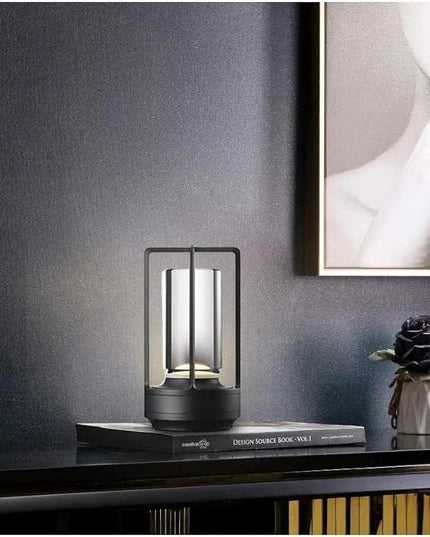 Portable Metal Table Lamp for Indoor/Outdoor ,Rechargeable Cordless LED Lamp, 3-Colour Infinitely Dimming Battery Powered Small Desk Lamp, Restaurant/Bedroom/Bar/Coffee Shop/Camping Light (Black)