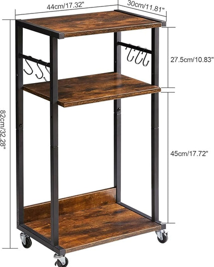 YMYNY Mobile Printer Stand, 3-Tier Printer Cart with Adjustable Storage Shelf and 6 S-Hooks, Tall Printer Table for Home Office, for Computer Tower Stand, Shredder, CPU Stand, Rustic Brown, UHPT002H