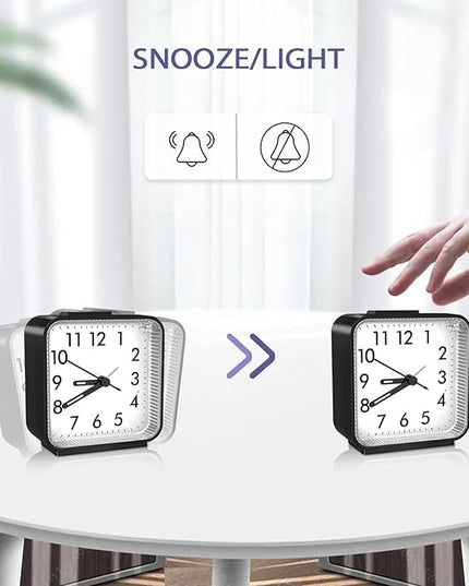 OQIMAX Analog Alarm Clocks, Non Ticking Table Clock with Luminous Hand & Large Display, Battery Powered Silent Bedside Alarm Clock with Snooze & Night Light Function, for Bedroom, Office