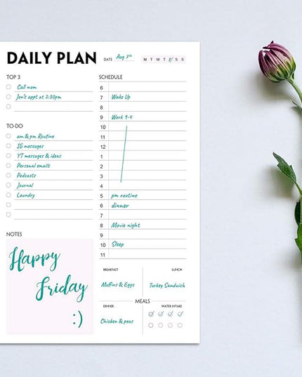 Daily Planner Notepad - A5 Calendar, Scheduler, Organizer with Priority, To Do List, Appointments, Notes, Meals and Water Intake Tracker, 50 Undated Tear-Off Sheets Planning Pad, 5.8"x8.25"