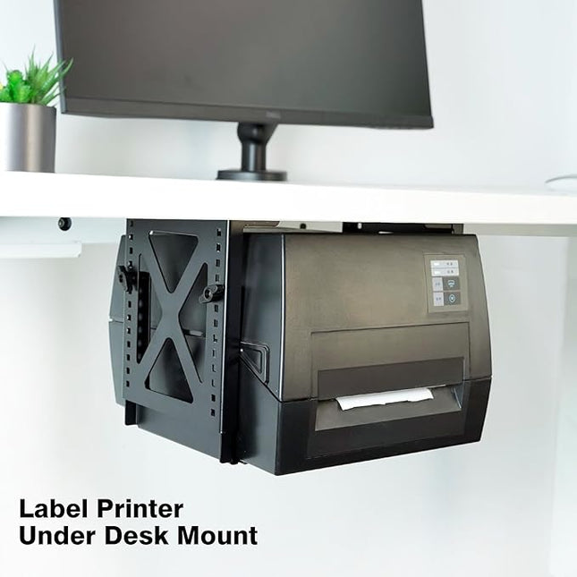 Monzlteck Under Desk Adjustable Metal Mount Bracket – 16-Level Height Adjustment (5.6-11.2in), Heavy-Duty 12kg Load Capacity, Universal Stand for PC, NAS, Label Printer,Speaker，Ventilation Design