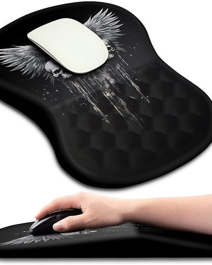 Hokafenle Ergonomic Mouse Pad Wrist Support with Massage Design, Wrist Rest Pain Relief Mousepad with Memory Foam&Non-Slip PU Base, Mouse Pads for Wireless Mouse & Desk (12x8 inch,Demon Angel)