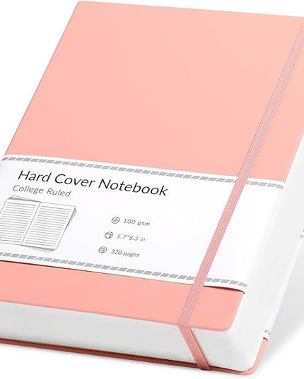 CAGIE Pink Journal Notebook for Women, 320 Pages College Ruled Notebook, 100 Gsm Paper Thick Lined Journal, A5 Hardcover Leather Journals for Writing, 5.7x8.3 In