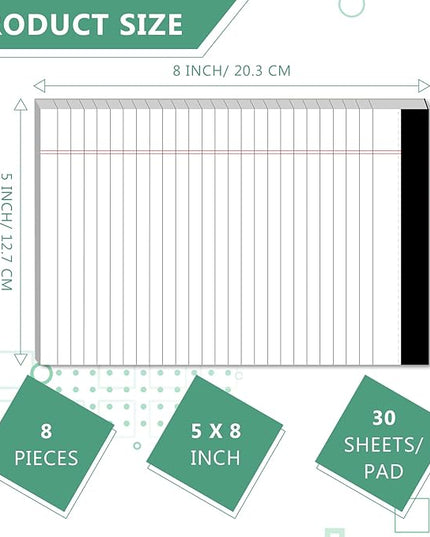 Legal Pads 5 x 8 Inch Notepad, 8 Pack Note Pads College Ruled Perforated Memo Pad for Work Study Daily Note Taking List, Lined Writing Pads Memo Refills Notepads for Office Home School, 30 Sheet/Pad