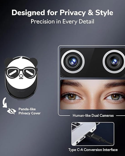 EMEET Piko+ (Piko Plus), World’s 1st Dual-Camera AI-Powered 4K Webcam, 1/2.55'' Sony Sensor, 3 Mics&3 Sound Modes, Panda Magnetic Privacy Cover, USB C-C&C-A, Ideal for Livestreamers