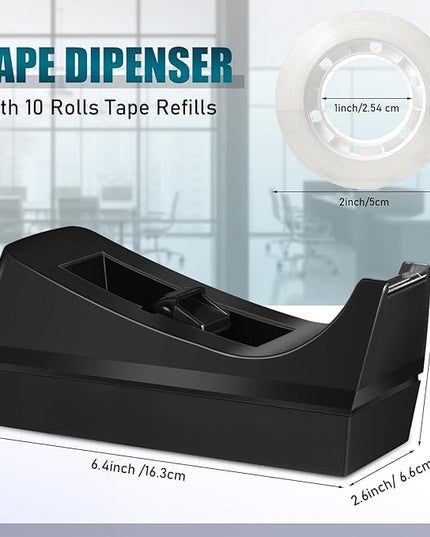 Thenshop 30 Pcs Desk Staplers Tape Dispensers Sets Black Staplers for Desktop Office with Standard Staples Black Holder with White Tape for Office School