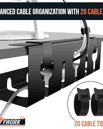 2Pcs 15.75 Inch Super Sturdy Gaming Cable Management Standing Desk wire organizer Large cord basket Under desk rack Mount With Clamps & Screws power strip holder chord organization j channel No Damage