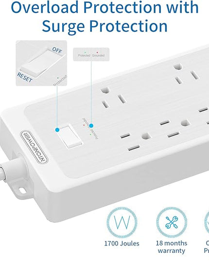 Power Strip Surge Protector, NTONPOWER Flat Plug Long Extension Cord 15 ft, 8 Outlets and 2 USB Ports, 1875W/15A 1700 Joules, Overload Protection and Wall Mount, for Home Office, Dorm Essentials White