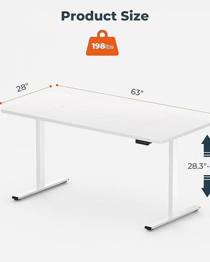 Dual Motor Standing Desk, Large Stand Up Desks, 63x28 Inches Electric Sit Stand Desks, 4 Memory Preset Adjustable Height Desk Home Office Desks(White)