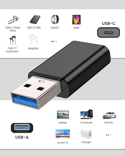 MOSWAG USB to USB C Adapter, USB C Female to USB Male Adapter Compatible with Apple MagSafe Watch 9/8/7/SE/Ultra, for iPhone 15 14 13 12 Mini Pro Max,iPad,Galaxy Note,Pixel,CarPlay,Wall Plug