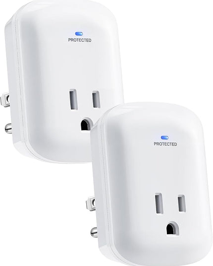 SURAIELEC Surge Protector, 1225J Wall Surge Protector Outlet with 900V VPR, 15A/1875W Ground Protected Light Indicator for TV, Fridge, Microwave, Garage, Computer, Workshop and Gaming Devices, 2 Pack