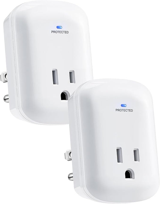 SURAIELEC Surge Protector, 1225J Wall Surge Protector Outlet with 900V VPR, 15A/1875W Ground Protected Light Indicator for TV, Fridge, Microwave, Garage, Computer, Workshop and Gaming Devices, 2 Pack