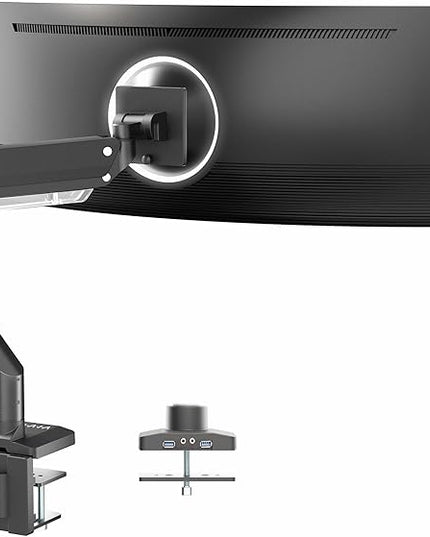 VIVO Premium Aluminum Heavy Duty Monitor Arm with 3.0 USB Ports, Fits Ultrawide Monitors up to 49 inches and 33 lbs, Single Desk Mount Stand, Pneumatic Height, Max VESA 100x100, Black, STAND-V101G1U