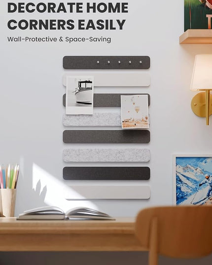 Fluxynara Cork Board Alternative Felt Strip Board 8-Pack 13"x2", Office Pin Board with 50 Push Pins, Adhesive Install for Bedroom Door & Home Office(Concrete Echo)