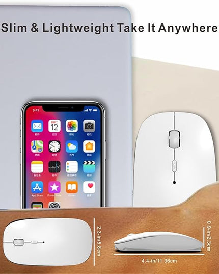 HOTDREAM Bluetooth Wireless Rechargeable Mouse for MacBook Pro/Air/iPad Air/iPad Pro/Laptop/Tablet/iPhone/PC, Bluetooth 5.2/3.0 and 2.4GHz Dual Mode Mouse (White)