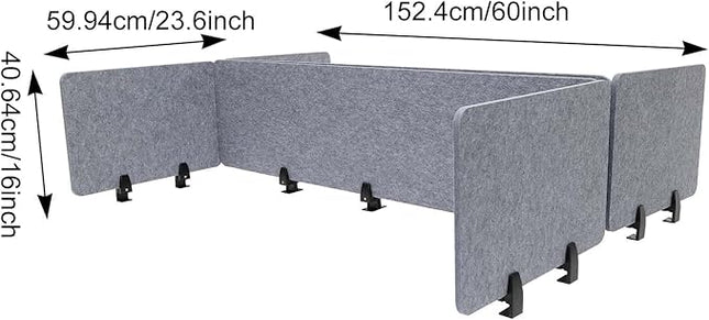 Stand Up Desk Privacy Panel, 6Pcs Clamp-On Acoustic Desk Divider Table Mounted Privacy Panel Sound Proof Dividers(2Long Panel 47.25x16In&4 Short Panel 23.6x16In) (2Long Panel -59x16In)