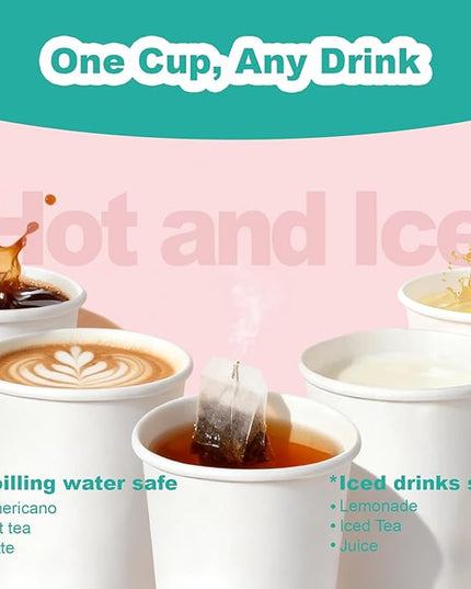 Coolcap 8 oz 1000 Pack Disposable Coffee Cups, Bulk White Disposable Paper Cups, Coffee Cups for Hot Tea, Chocolate and Cold Drinks